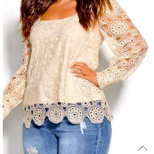 NWT City Chic Crochet top in Crème Long sleeve square neck top w/lining